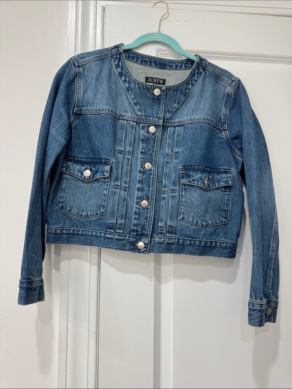 J. Crew Blue Cropped Denim Jacket- size medium